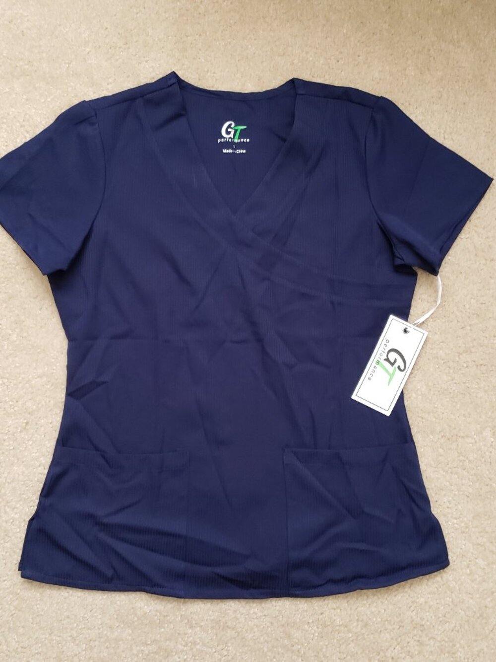 NWT GT Performance size Small navy blue scrub top w/ pockets stretch uniform